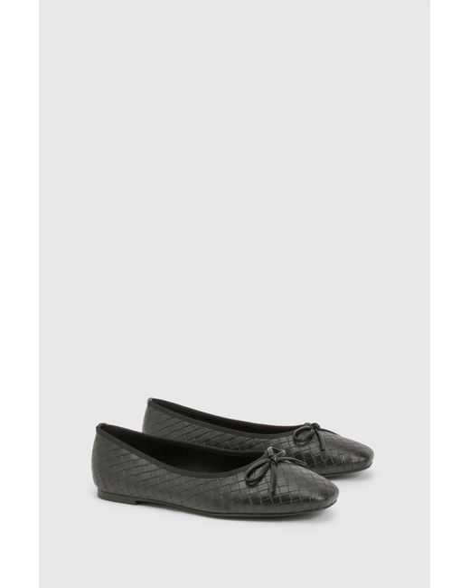 Boohoo White Square Toe Bow Detail Ballet Flats