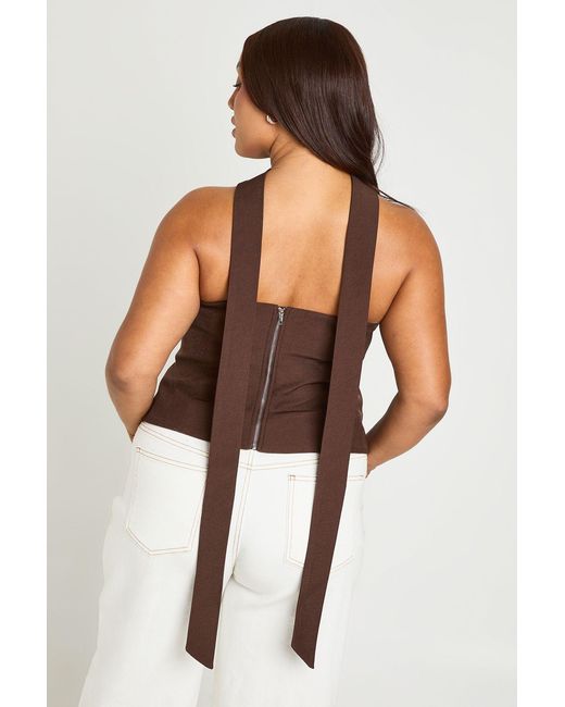 Boohoo Brown Plus Scarf Detail Bandeau Top