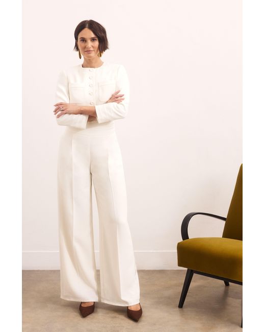 Karen Millen Natural Satin Back Crepe Tailored Wide Leg Trouser