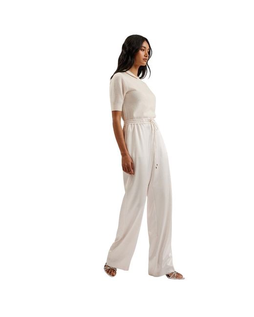 Ted Baker White Umaibo Satin Wide Leg Ivory Joggers