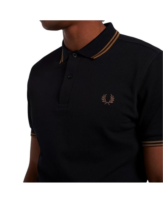 Fred Perry Black M3600 Twin Tipped Polo Shirt Cotton for men