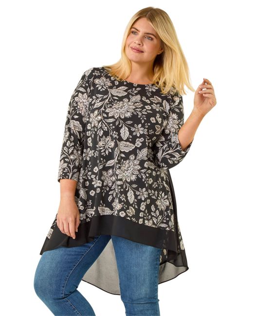 Roman Black Curve Floral High Low Top