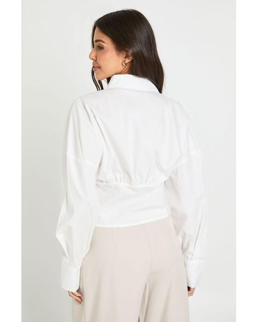 Boohoo White Cinched Cotton Poplin Shirt