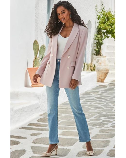Sosandar Pink Petite Soft Double Breasted Longline Blazer