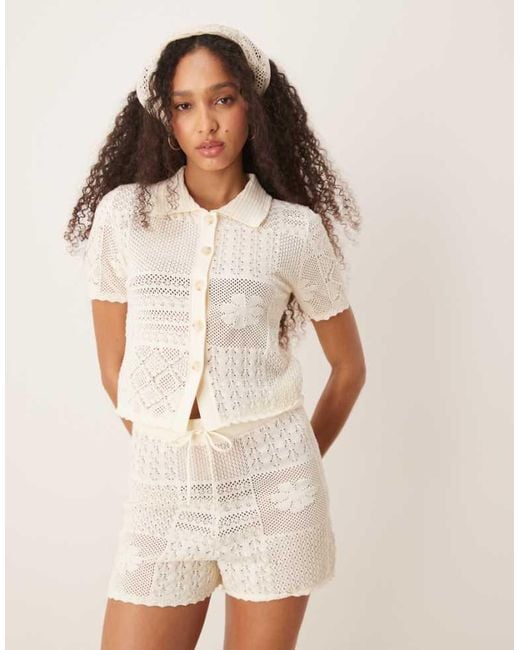 ASOS Natural Knitted Patchwork Shirt Co-Ord