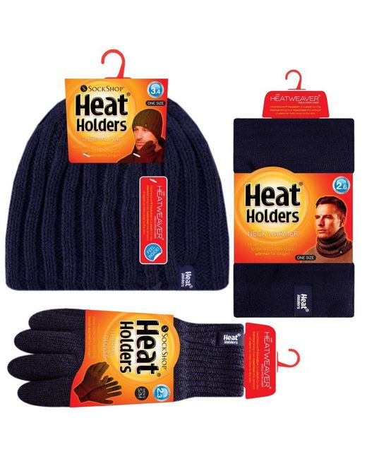 Heat Holders Blue Hat, Neck Warmer & Gloves Set for men