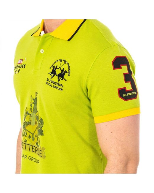 La Martina Yellow Short Sleeve Polo With Lapel Collar 2Mps55 for men