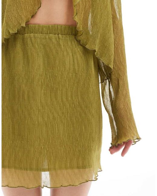 Pieces Green Woven Sheer Plisse Mini Skirt Co-Ord
