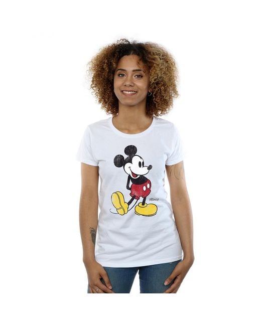 Disney White Ladies Mickey Mouse Classic Kick Cotton T-Shirt