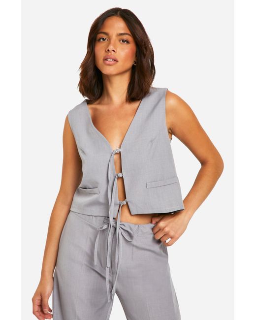 Boohoo White Tie Front Tailored Waistcoat
