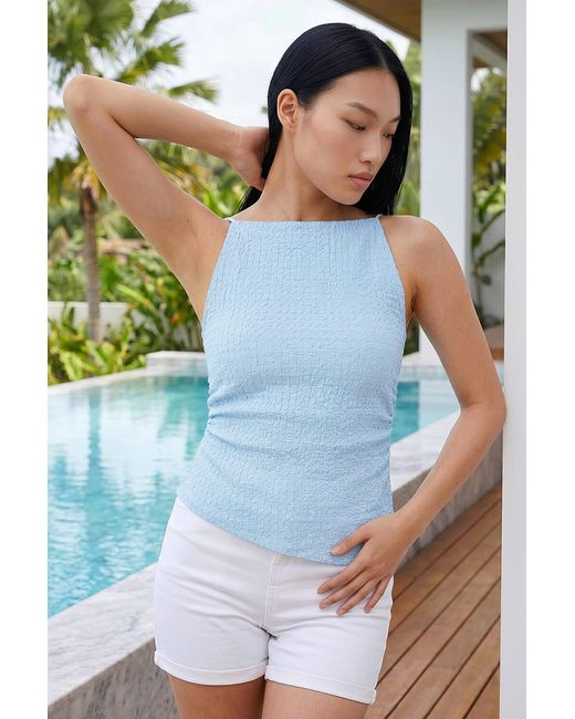 D.u.s.k Blue Textured Ruched Top