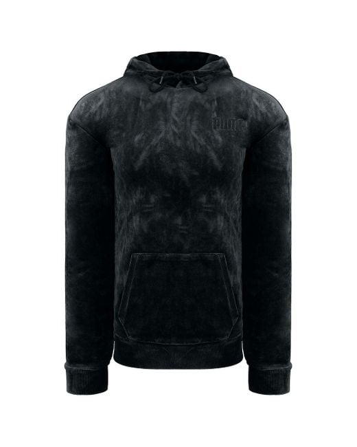 PUMA Black Embroidered Logo Velour Hoodie Cotton