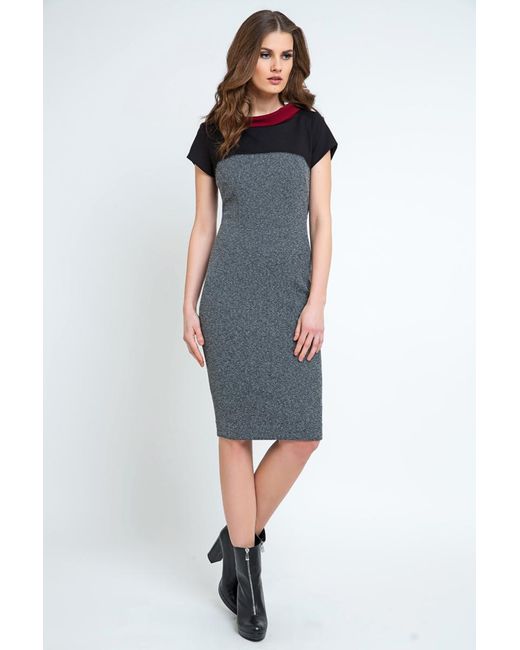 Conquista Blue Straight Short Sleeve Dress With Stand Up Collar