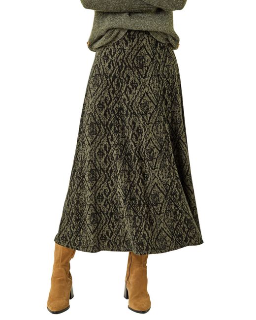 Roman Green Abstract Diamond Print Midi Skirt