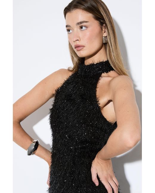 MissPap Black Premium Textured Shimmer Midi Dress