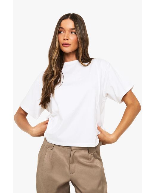 Boohoo White Double Seam Detail Oversized T-Shirt