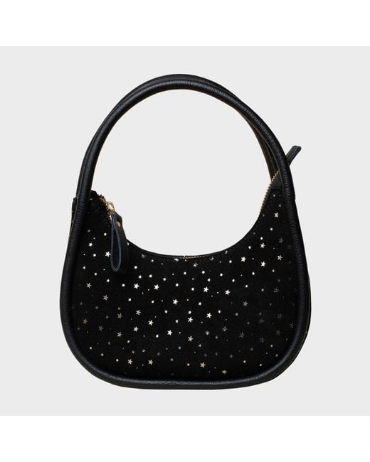 Assots London Black 'Festive Bag' & Star Sparkle Genuine Leather Shoulder Bag