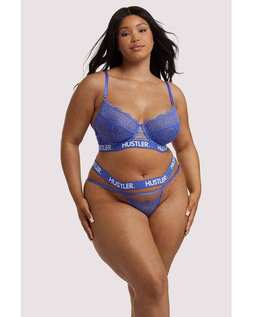 Hustler Blue Branded Lace Thong
