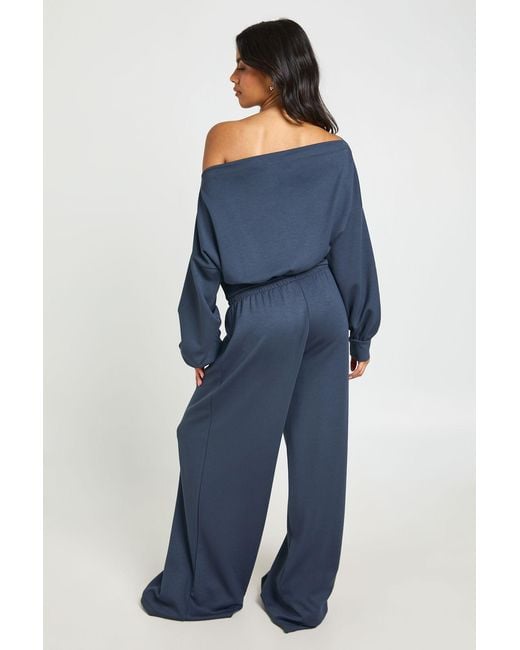 Boohoo Blue Soft Touch Thin Waistband Straight Leg Jogger