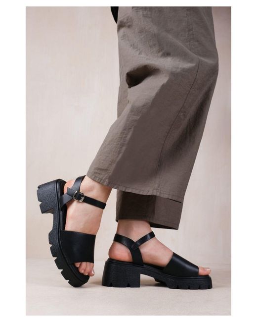 Where's That From Gray 'Lithe' Chunky Platform Strappy Sandals Faux Leather