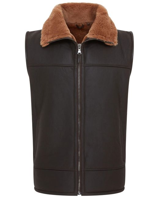 Infinity Leather Black Aviator Shearling Bomber Gilet for men