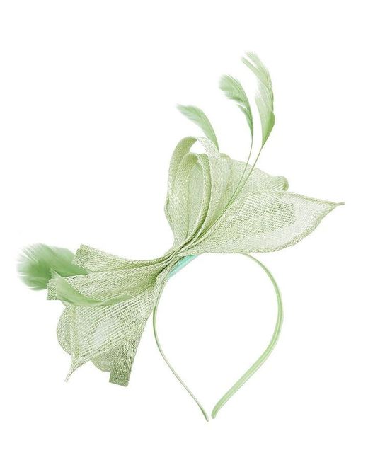 SVNX Green Bow Shaped Fascinator With Sinamay Curls & Feathers