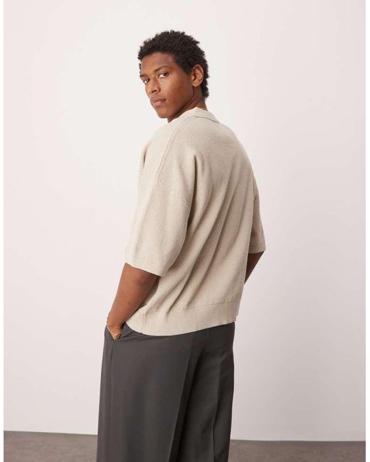 ASOS Natural Oversized Knitted Notch Neck Polo for men
