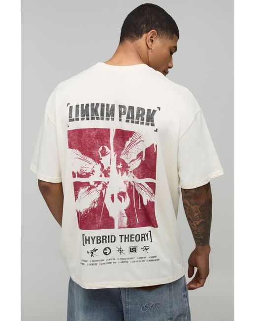 BoohooMAN Gray Oversized Linkin Park License Printed T-Shirt for men