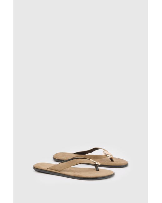 Boohoo Gray Faux Suede Hardware Detail Flip Flops