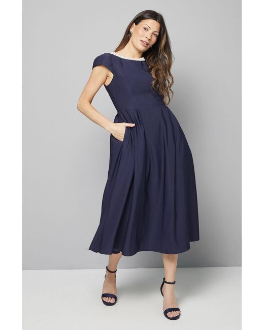 Wallis Blue Printed Ottoman Twill Midi Dress