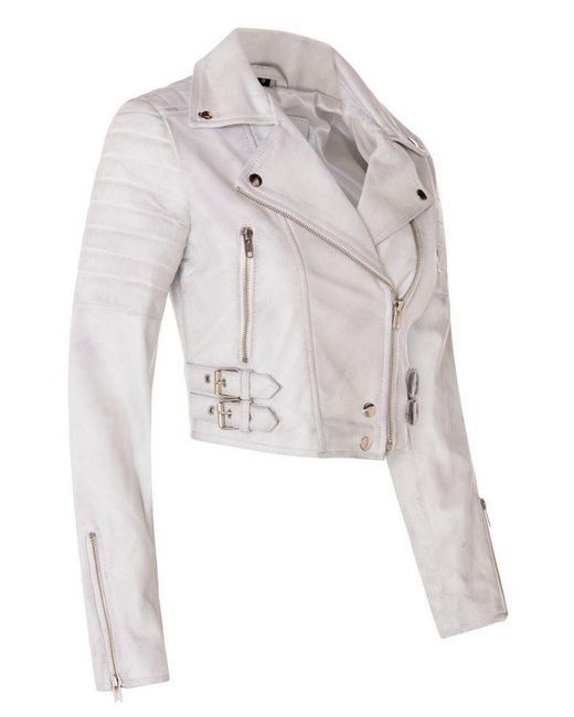 Infinity Leather White Brando Cropped Jacket-Longtown