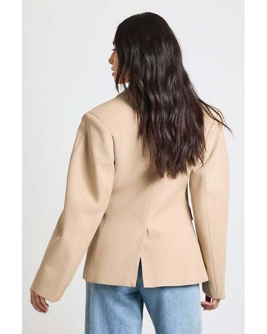 Boohoo Natural Double Breasted Boxy Blazer