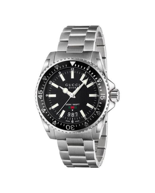 Gucci Metallic Dive Stainless Steel Bracelet Dial Watch for men