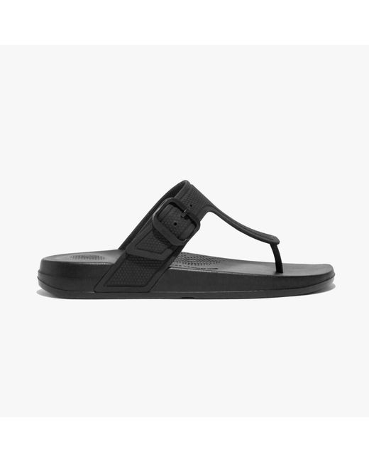 Fitflop Black Iqushion Adjustable Buckle Toe Post Sandals All Rubber