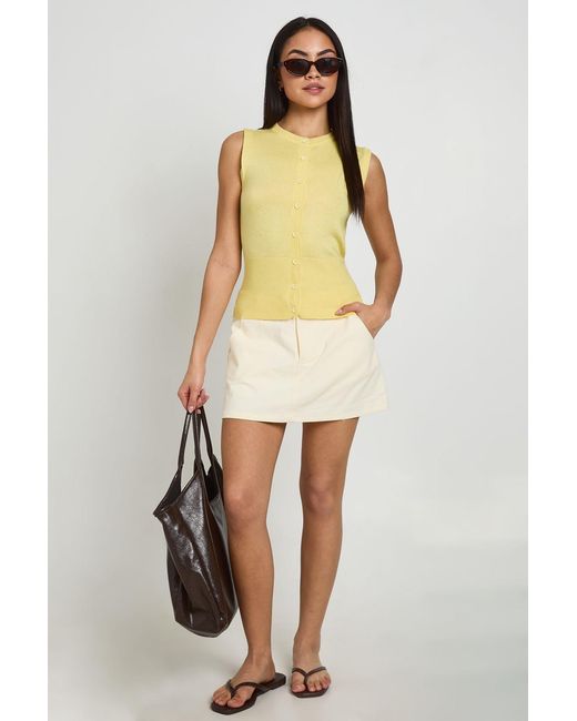 Boohoo Yellow Rib Knitted Button Through Cinched Hem Top