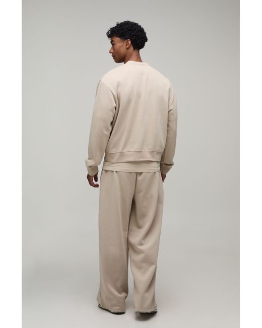 BoohooMAN Natural Overiszed Boxy Henley Sweatshirt And Wide Leg Jogger for men