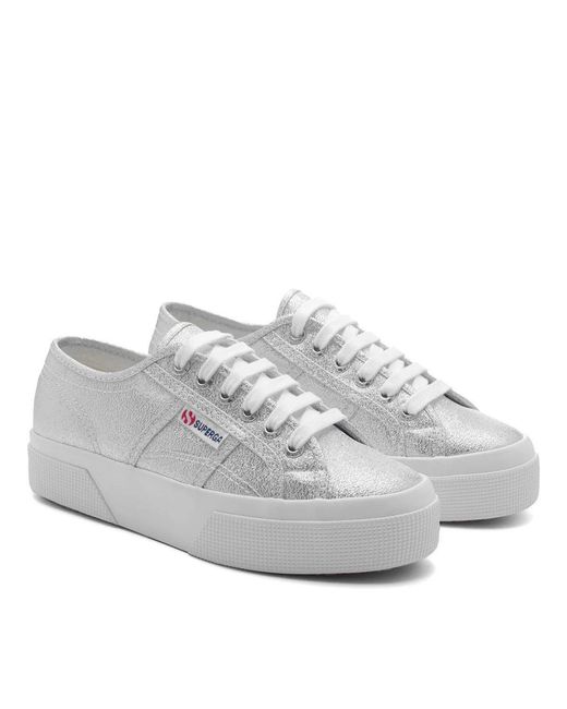 Superga Gray Ladies 2740 Lame Platform Trainers