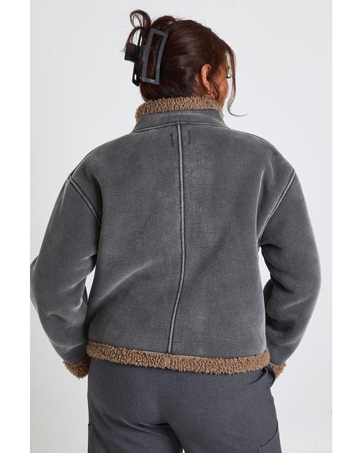 Boohoo Gray Plus Teddy Trim Detail Jacket
