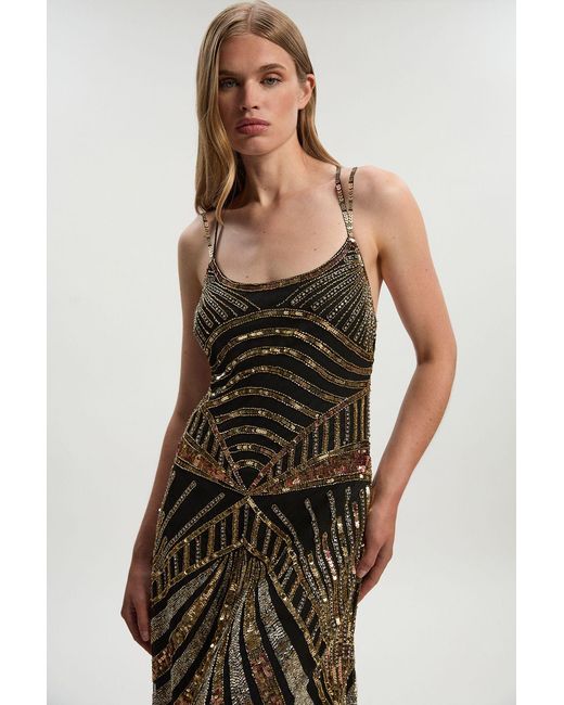 Karen Millen Black Premium Mirrored Crystal Embellished Woven Prom Dress