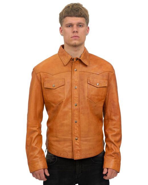 Infinity Leather Orange Retro Shirt Jeans Jacket-Beijing for men