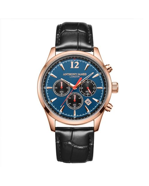 Anthony James Blue Hand Assembled Classic Chronograph Rose Leather for men