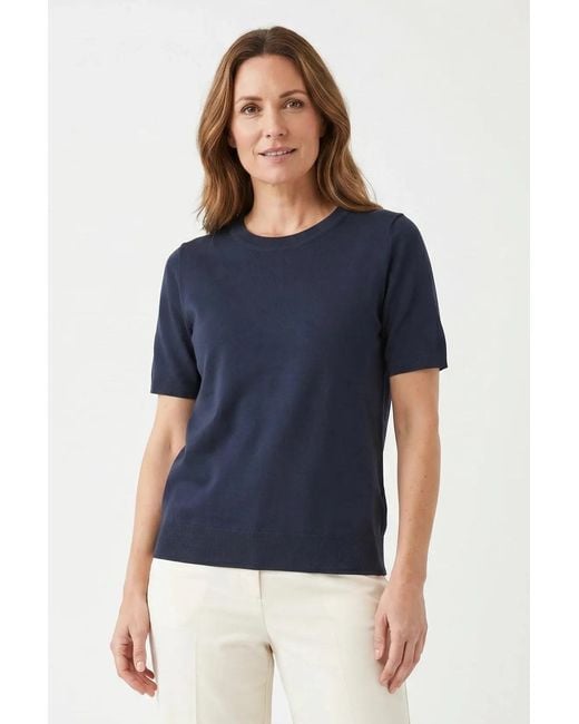 Secret Label Blue Cotton Short Sleeve Knit Top
