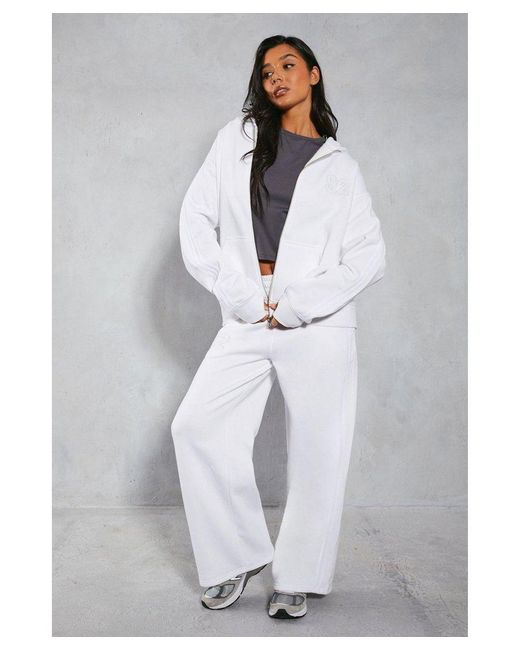 MissPap White Oversized Contrast Aspen Zip Through Hoodie