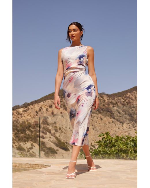 Quiz Multicolor Multicoloured Marble Satin Twist Shoulder Midaxi Dress