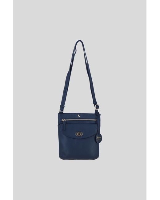 Ashwood Leather Blue Flat Crossbody Bag With Adjustable Strap