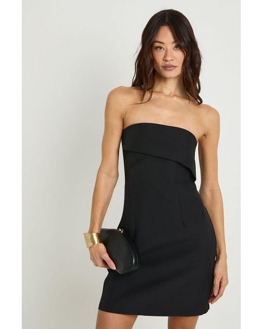 Boohoo Black Tall Tailored Pleat Front Bandeau Mini Dress