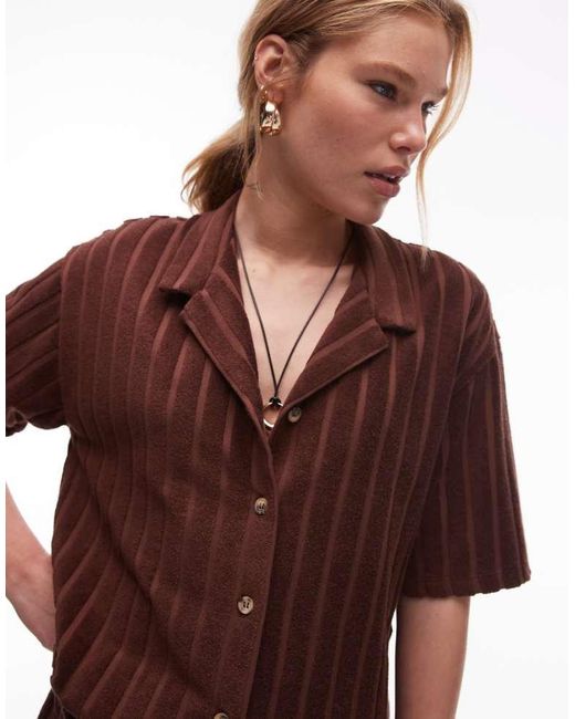 TOPSHOP Brown Towelling Boxy Shirt Co-Ord