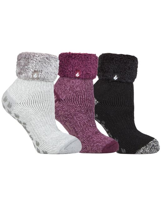 Heat Holders Purple Fluffy Slipper Bed Socks With Grips