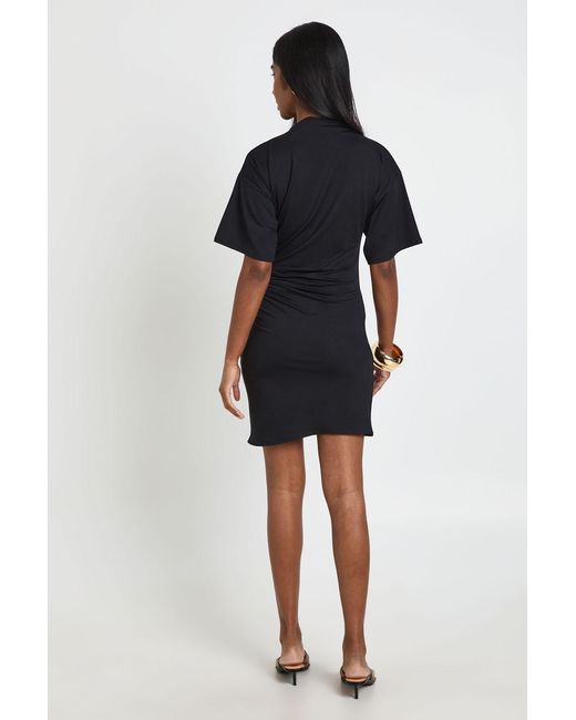 Boohoo Black Super Soft Ruched Waist Short Sleeve Mini Dress