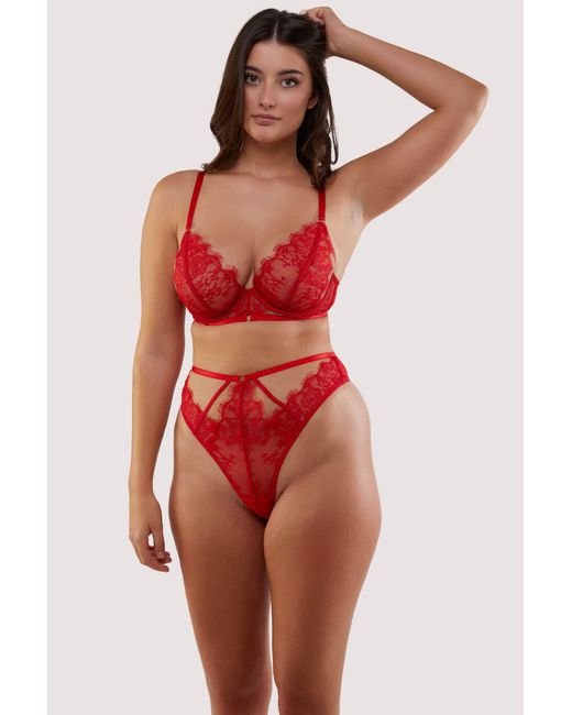 Wolf & Whistle Red Natalia Eyelash Lace Plunge Bra
